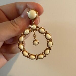 Sezane Gold and Cream Hoop Earrings